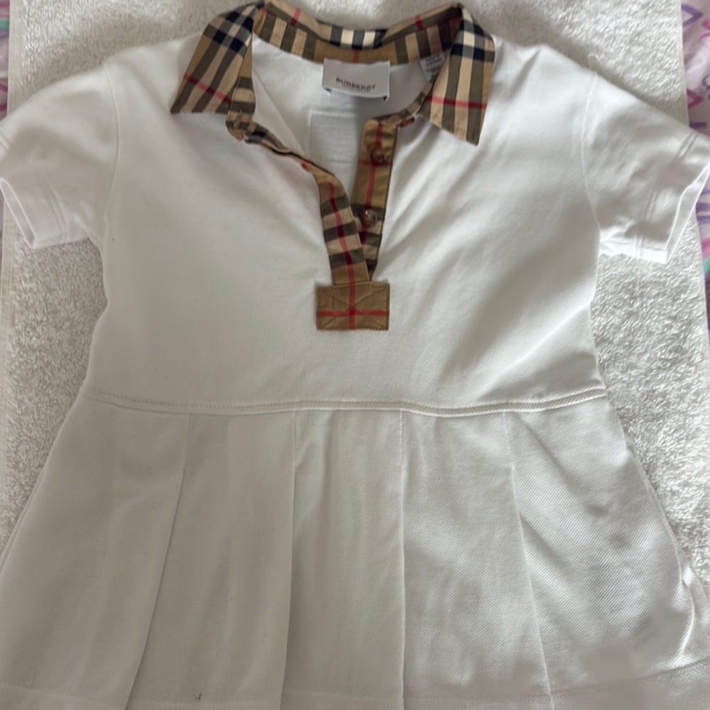 Burberry White Polo Dress with Plaid Collar